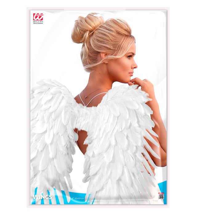 Weisse faltbare Federflügel 80x60 cm als Kostüm-Accessoire für Fasnacht