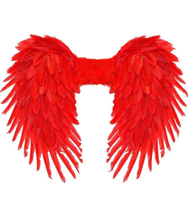Rote faltbare Federflügel 80x60 cm für Fasnacht und Halloween