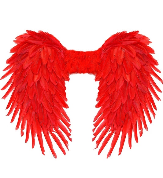 Rote faltbare Federflügel 80x60 cm für Fasnacht und Halloween