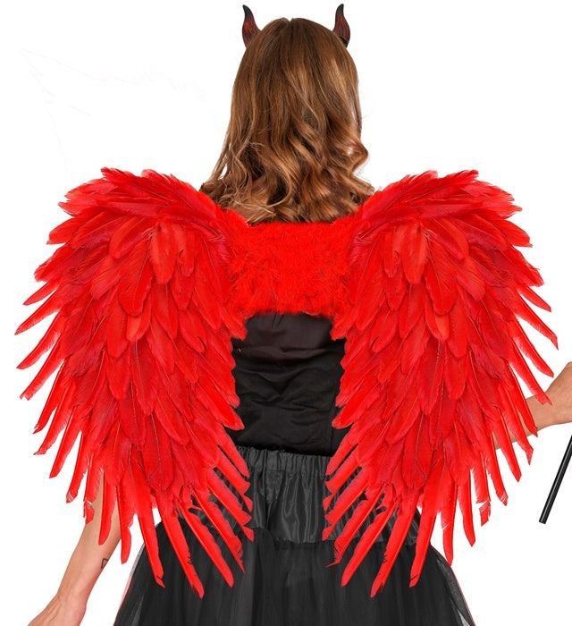 Rote faltbare Federflügel 80x60 cm für Fasnacht und Halloween