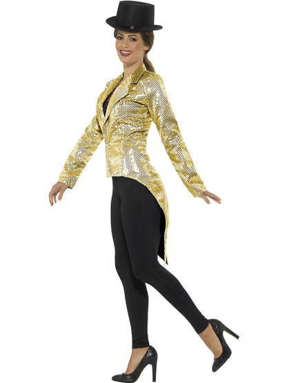 Smiffys PARTY Sequin Tailcoat Jacket, Ladies, Gold CS für Damen