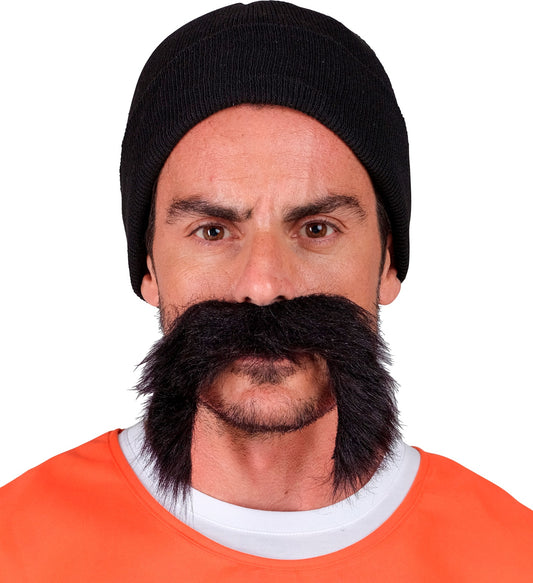 Kostüm Set Häftling / Biker Mütze, Schnurrbart