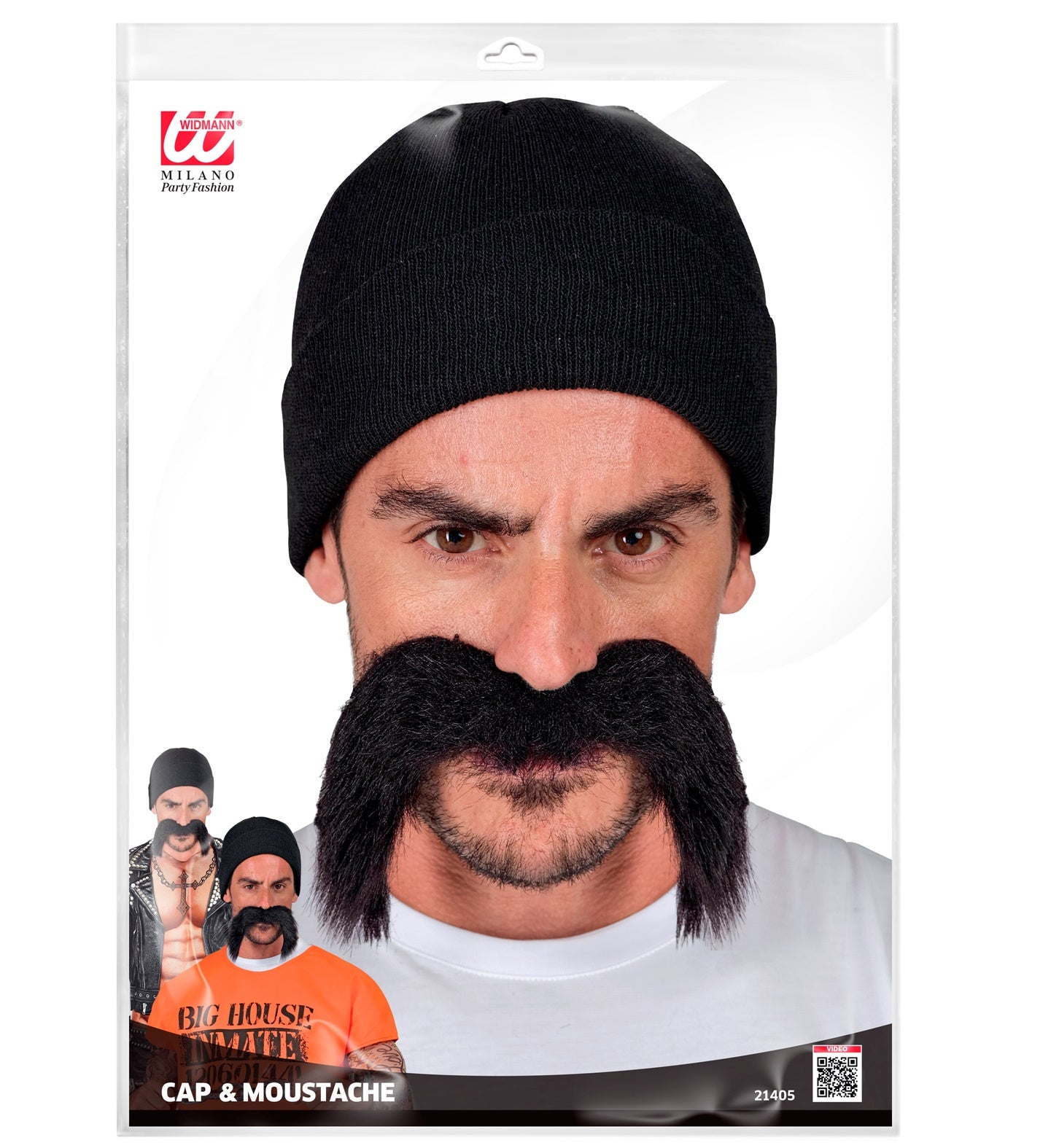 Kostüm Set Häftling / Biker Mütze, Schnurrbart