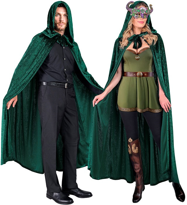 Grüner Samtumhang mit Kapuze aus Samt, 140 cm Länge, ideal für Fasnacht und Kostüme