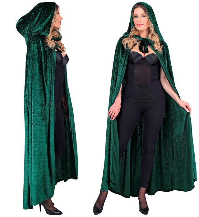 Grüner Samtumhang mit Kapuze aus Samt, 140 cm Länge, ideal für Fasnacht und Kostüme