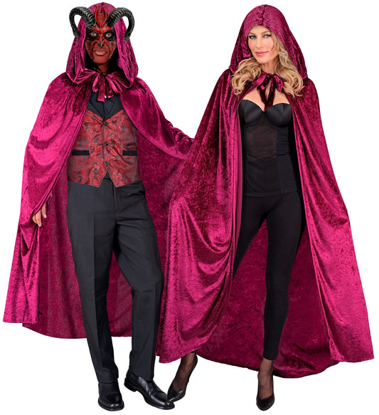 Bordeauxroter Umhang Mit Kapuze aus Samt - 140 cm