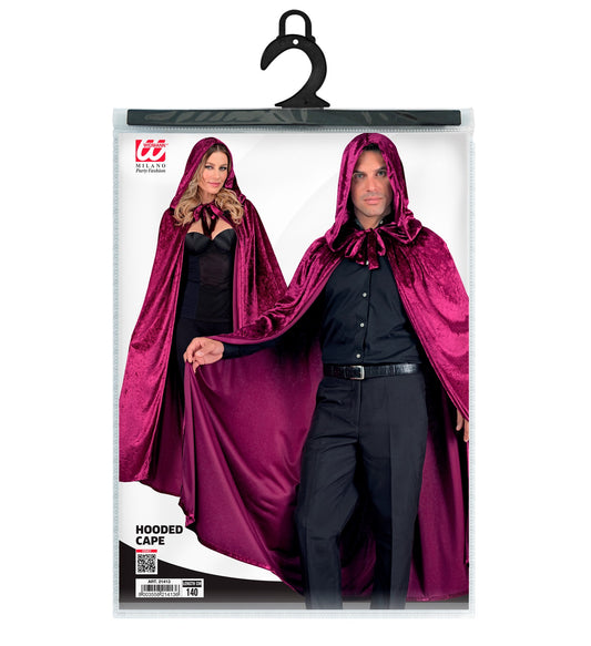 Bordeauxroter Umhang Mit Kapuze aus Samt - 140 cm