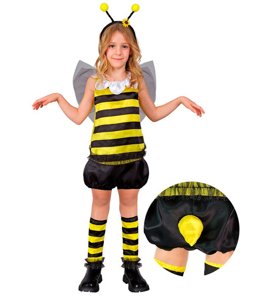 Bienen-Kostüm Set mit gelb-schwarzem Oberteil, Shorts, Flügeln und Fühlern