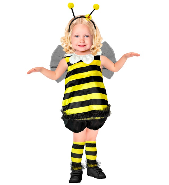 Bienen-Kostüm Set mit gelb-schwarzem Oberteil, Shorts, Flügeln und Fühlern