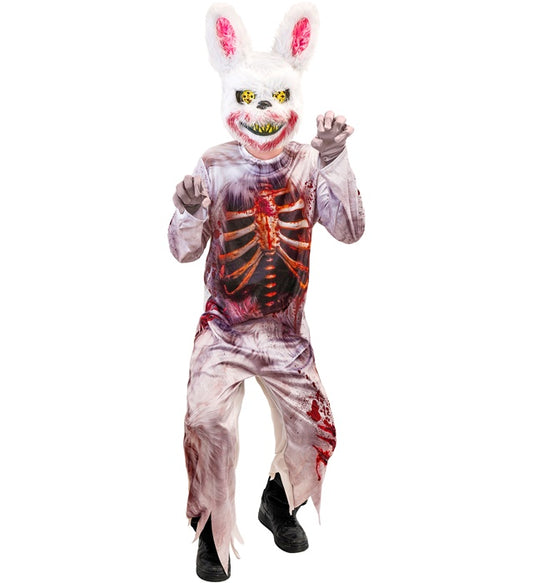 Zombie Bunny Kostüm mit Overall und Maske für Fasnacht