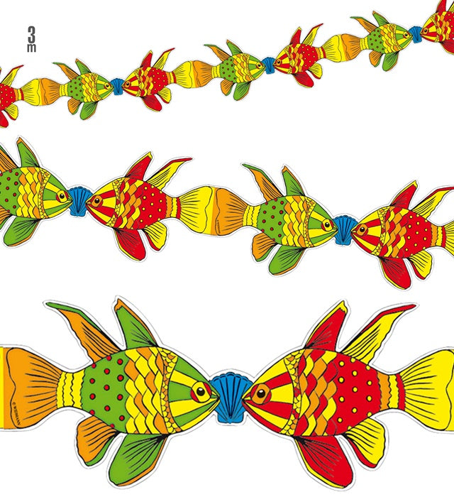 Bunte Fisch-Girlande 3 Meter für Fasnacht und Partydeko