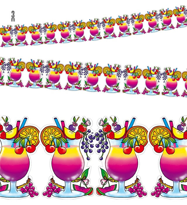 Bunte Cocktail-Girlande 3 Meter Länge für Fasnacht und Mottoparty Dekoration