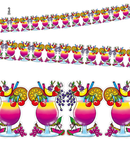 Bunte Cocktail-Girlande 3 Meter Länge für Fasnacht und Mottoparty Dekoration