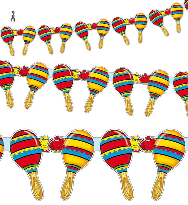 Bunte Girlande mit Maracas-Motiven, 3 Meter lang, dekorativ für Fasnacht und Karneval