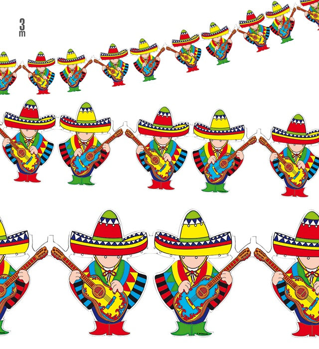 Bunte Mariachi-Girlande 3 Meter lang als Fasnachtsdekoration