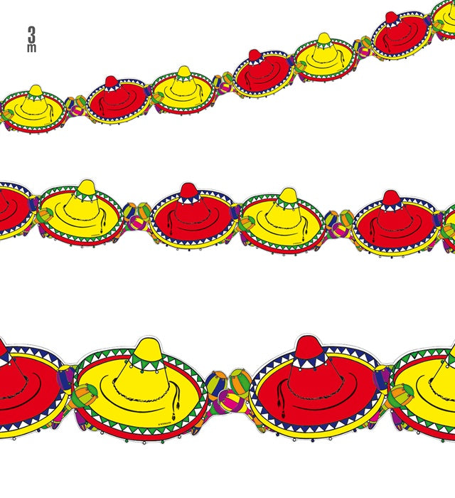 Bunte Sombrero-Girlande 3 Meter als Fasnacht- und Partydekoration