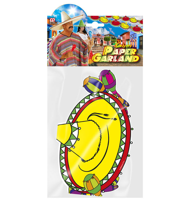 Bunte Sombrero-Girlande 3 Meter als Fasnacht- und Partydekoration