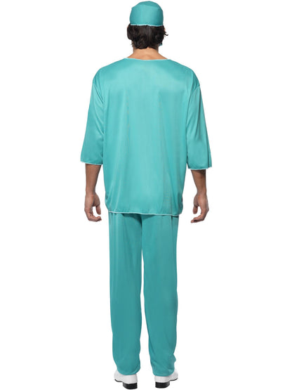 Smiffys DOCTORNURS Surgeon Kostüm grün mit Tunika Hose Cap und Maske – Detailansicht