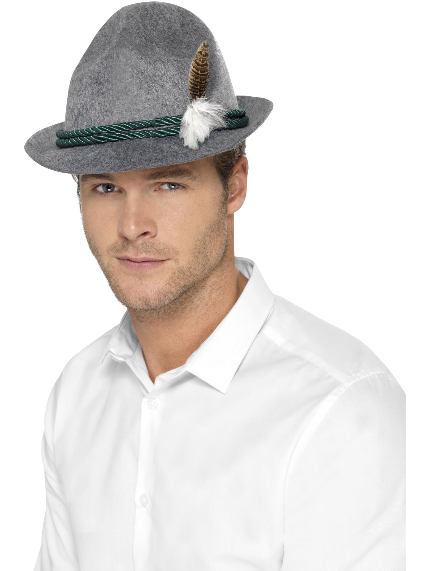 Smiffys BAVARIAN German Trenker Hat with Feather, Grey für Herren