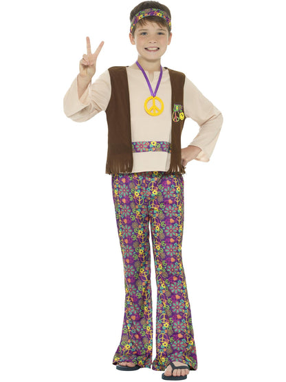Smiffys Hippie Jungenkostüm, with Top, Attached Waistcoat, CS für Unisex