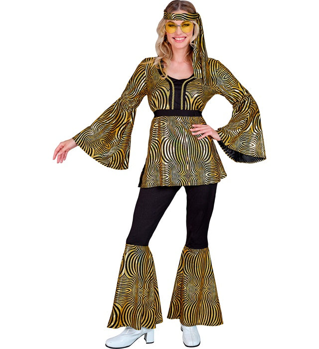 THE 70s DISCO STYLE Kostüm goldenes Oberteil, Hose und Stirnband Set