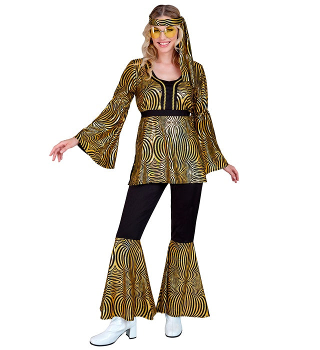 THE 70s DISCO STYLE Kostüm goldenes Oberteil, Hose und Stirnband Set
