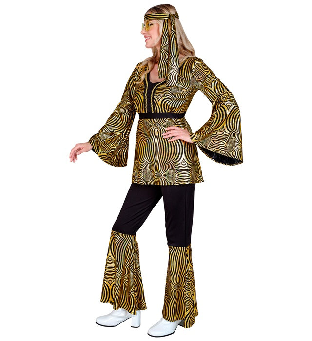 THE 70s DISCO STYLE Kostüm goldenes Oberteil, Hose und Stirnband Set