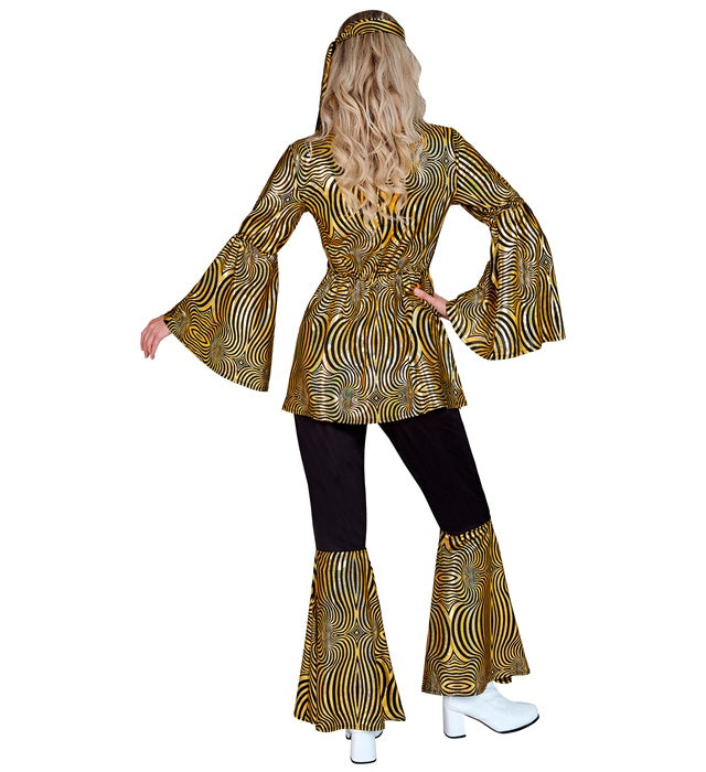 THE 70s DISCO STYLE Kostüm goldenes Oberteil, Hose und Stirnband Set