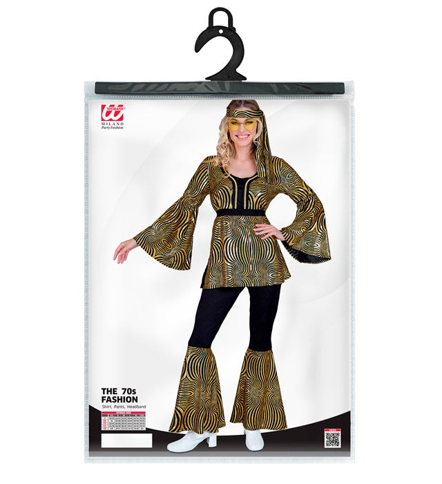 THE 70s DISCO STYLE Kostüm goldenes Oberteil, Hose und Stirnband Set