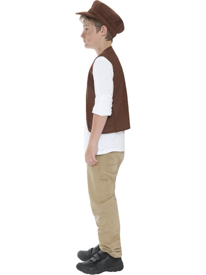 Smiffys Victorian Urchin Kit für Kinder mit Weste und Kappe – Seitenansicht