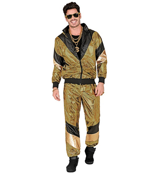 80er Jahre gold reflektierender Trainingsanzug bestehend aus Oberteil und Hose