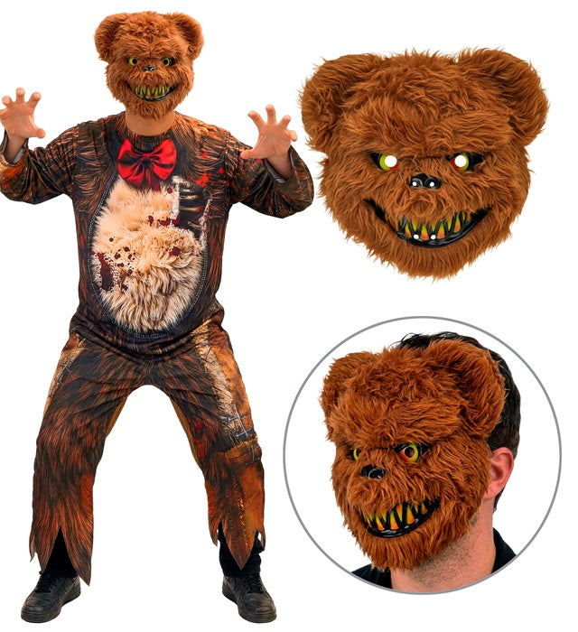 Zombie Teddybär Kostüm mit Overall und gruseliger Maske