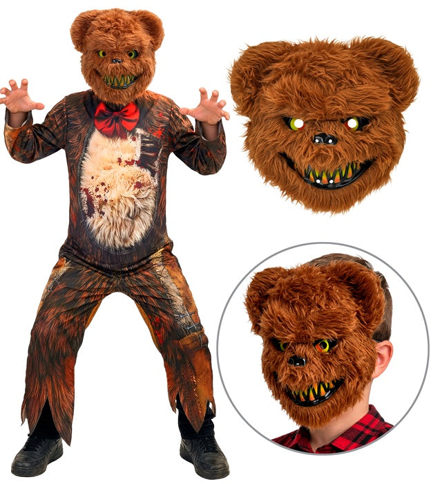 Zombie Teddybär Kostüm mit Overall und Maske für Fasnacht