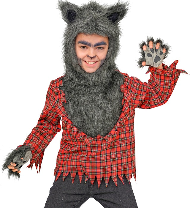 Werwolf-Kostüm Oberteil mit Kapuze und Handschuhen für Fasnacht