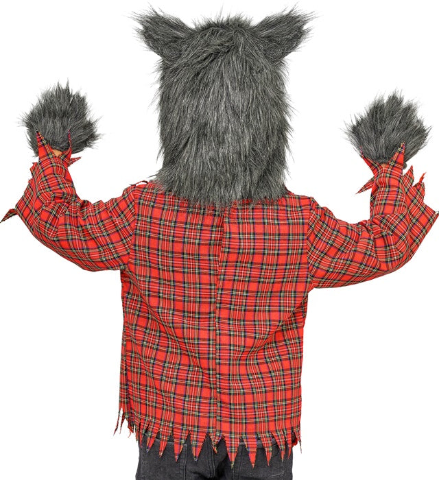 Werwolf-Kostüm Oberteil mit Kapuze und Handschuhen für Fasnacht