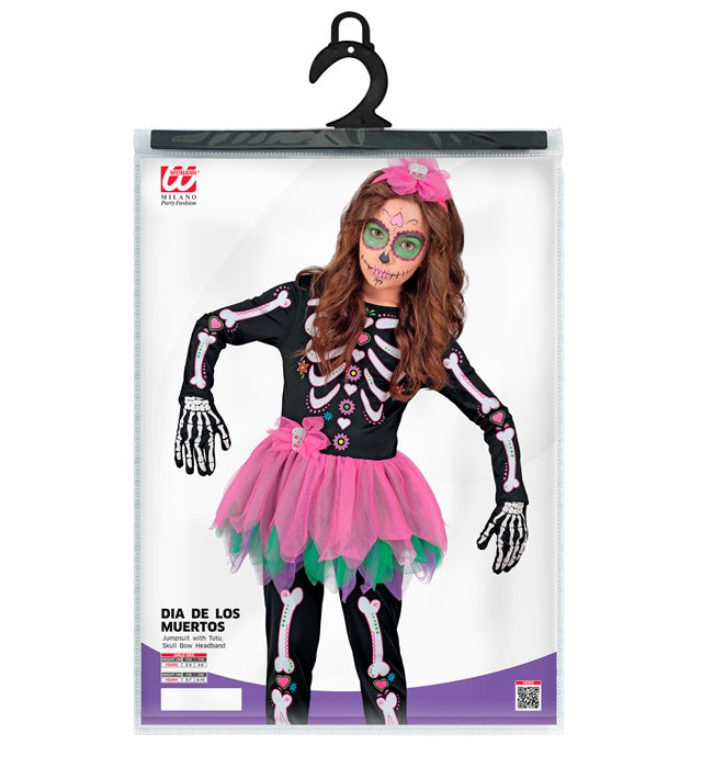 Skelett-Kostüm mit schwarzem Tutu und Haarreif mit Totenkopf