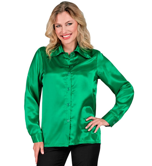 GRÜNE 70s DISCO BLUSE aus Satin