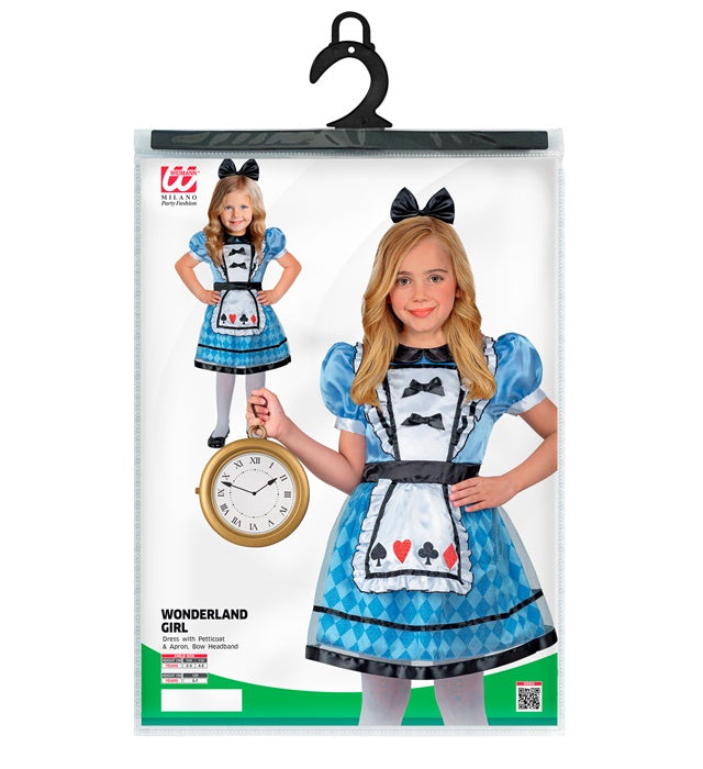 Wonderland Girl Kostüm mit Petticoat, Schürze und Haarreif mit Schleife