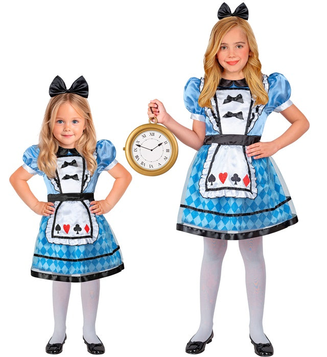 Wonderland Girl Kostüm mit Petticoat, Schürze und Haarreif mit Schleife
