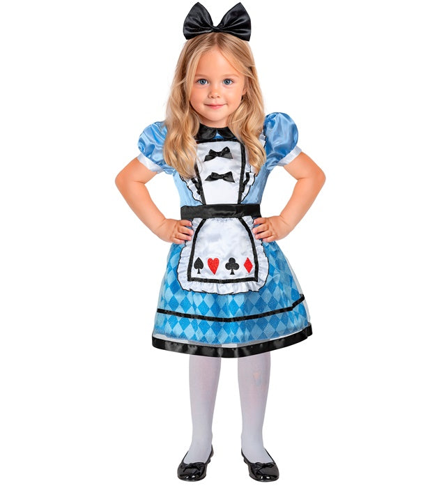 Wonderland Girl Kostüm mit Petticoat, Schürze und Haarreif mit Schleife