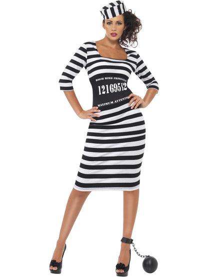 Smiffys Classy Convict Costume, Black & White CS für Damen