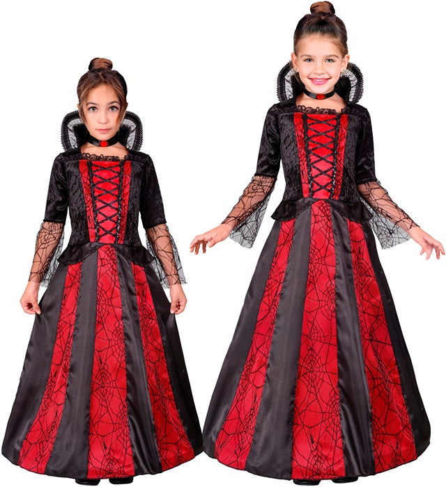 Vampirin-Kostüm mit schwarzem Kleid, Reifrock und Halsband