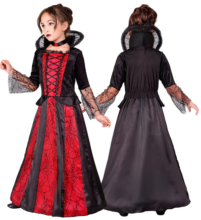 Vampirin-Kostüm mit schwarzem Kleid, Reifrock und Halsband