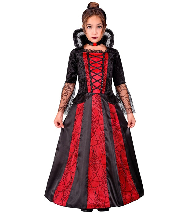 Vampirin-Kostüm mit schwarzem Kleid, Reifrock und Halsband