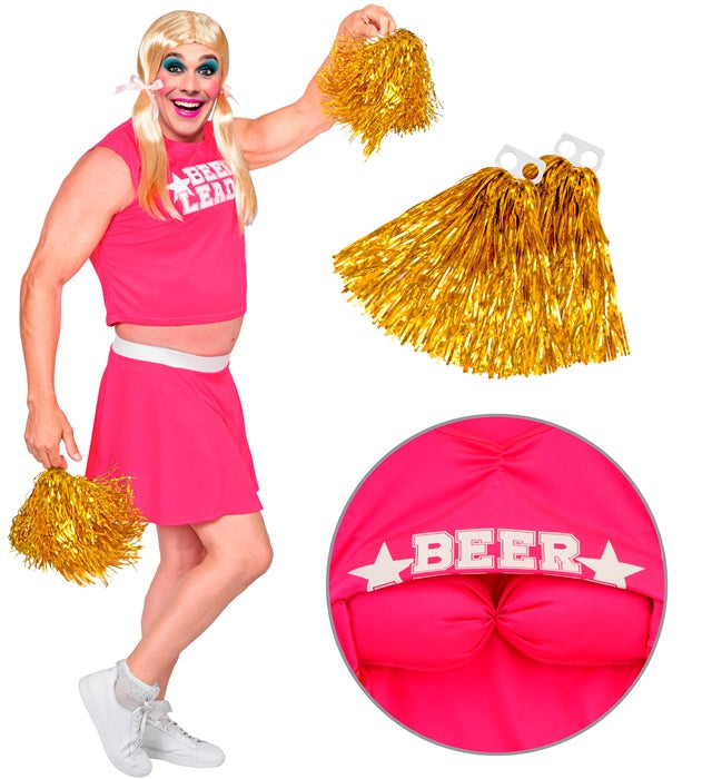 Beer Leader Kostüm mit Top, Rock und Pompons für Fasnacht und Mottoparty