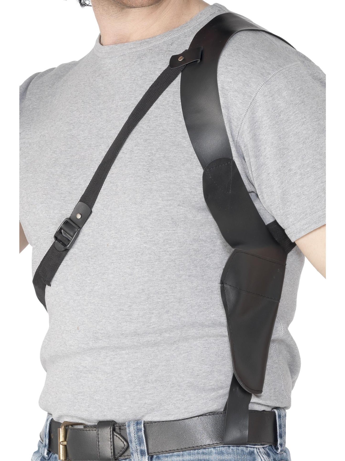 Smiffys ACCESSORIE Leather Look Shoulder Holster, Black für Herren