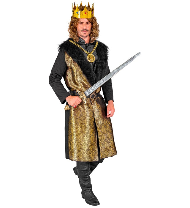 Mittelalter König Kostüm mit Mantel, Weste, Kette und Gürtel auf weißem Hintergrund