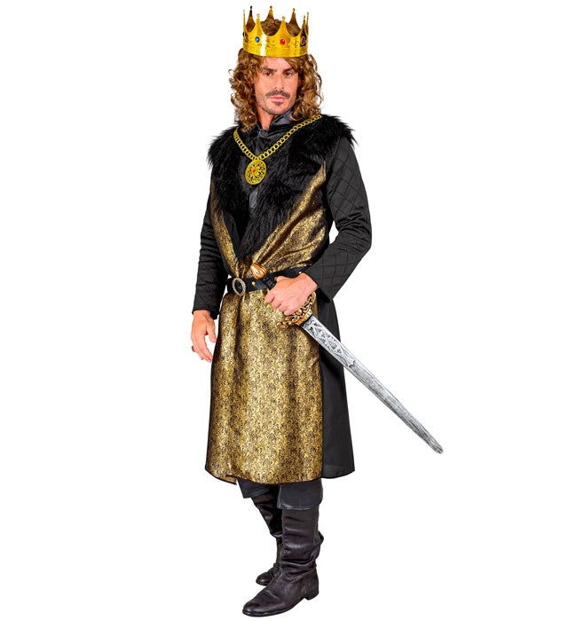 Mittelalter König Kostüm mit Mantel, Weste, Kette und Gürtel auf weißem Hintergrund