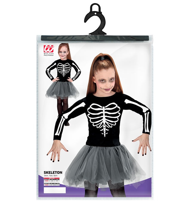 Skeleton Tänzerin Kostüm mit schwarzem Kleid und weißem Tutu