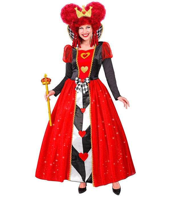Königin der Herzen Kostüm mit rotem Kleid und goldener Krone
